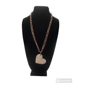 Taramanda Vintage Rhinestone Large Puff Heart Pendant Necklace